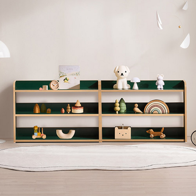 윌로우 조이 마이비 낮은 아기 유아 어린이 오픈형 교구장 3단 826 x 564 mm 방문설치, 딥그린 + 자작나무