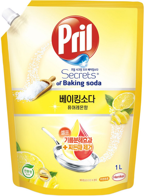프릴 시크릿오브 베이킹소다 주방세제 퓨어레몬향 리필, 1L, 1개