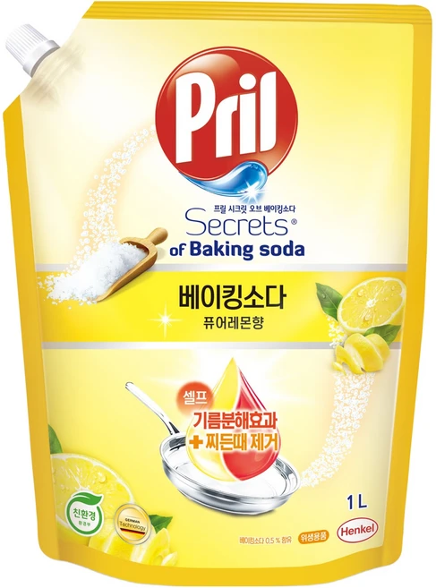 프릴 시크릿오브 베이킹소다 퓨어레몬향 리필, 1L, 1개 - 쿠팡