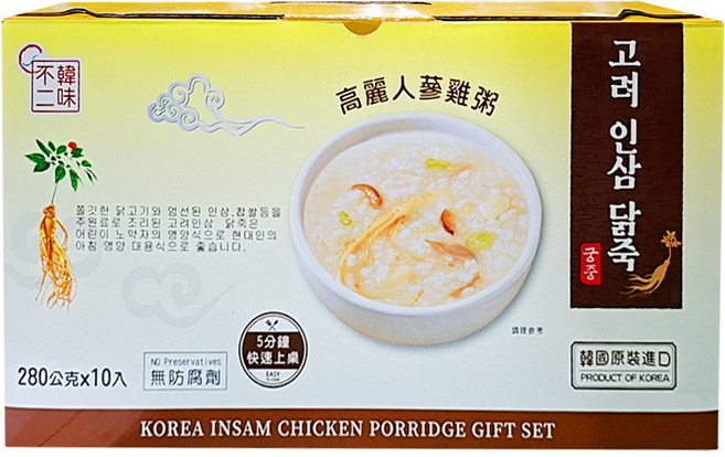 韓味不二 高麗人蔘雞粥禮盒, 2.8kg, 1盒