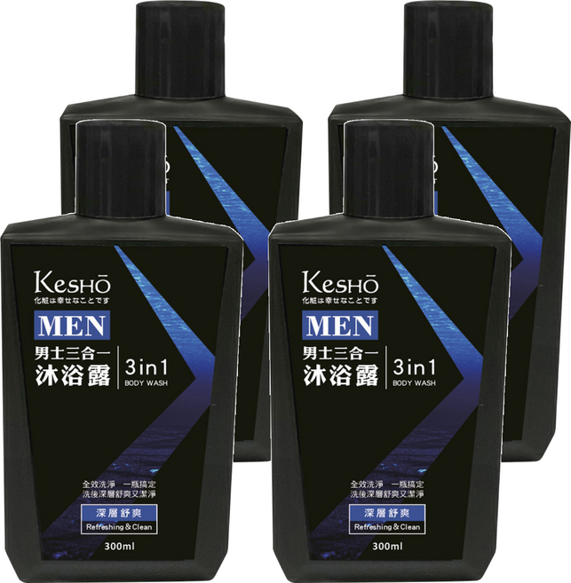 KeSHO 男士三合一深層舒爽沐浴露, 300ml, 4件