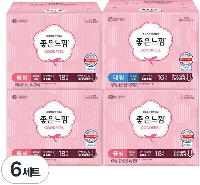 좋은느낌 오리지널 울트라슬림 날개형 중형 18X3 + 대형 16, 70개입, 6세트