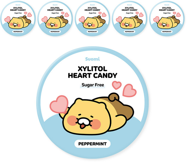 Suomi 춘식이 자일리톨 하트 캔디 페퍼민트향, 40g, 6개
