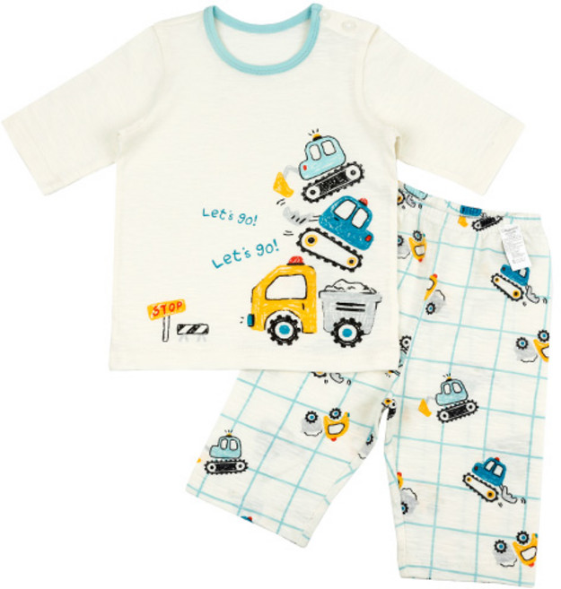 Maykids 男童款工程車塗鴉印花棉質7分袖家居服套裝