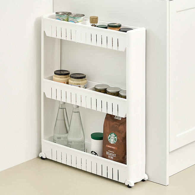 까사마루 이동식 슬림 틈새 선반 3단, 화이트