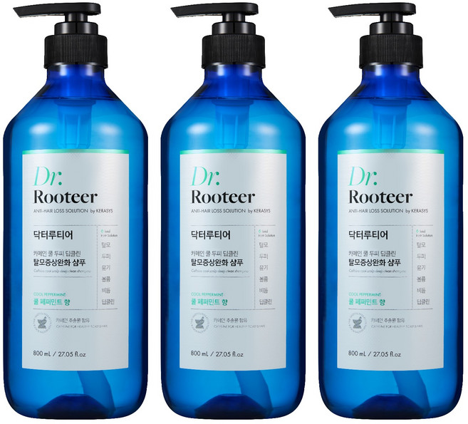 DrRooteer 咖啡因清涼頭皮深層清潔薄荷洗髮精, 800ml, 3瓶