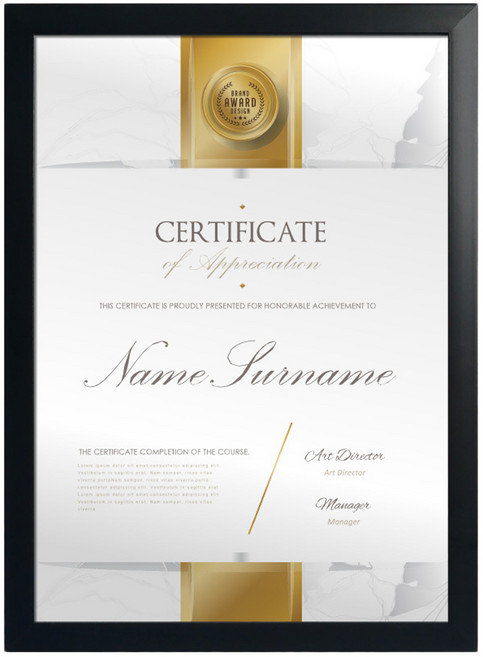 TRENY 金賞獎狀證書相框 可直立/橫躺/掛牆, 黑色, 1個