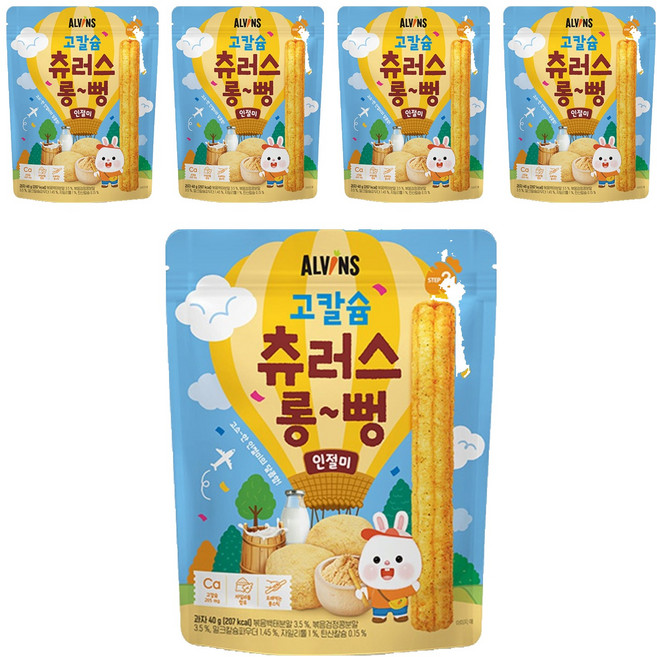 엘빈즈 유아용 고칼슘 츄러스 롱뻥 STEP2, 인절미맛, 40g, 5개
