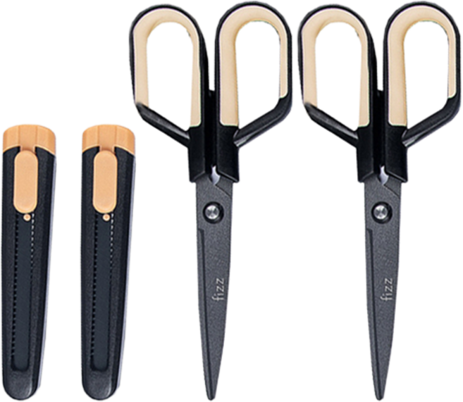 투코비 다기능 분리형 가위 + 커터칼 세트, 블랙, 2세트