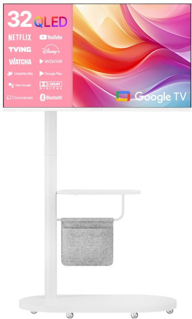 와이드뷰 FHD QLED 화이트에디션 구글 스마트 TV + 삼탠바이미 이동식 스탠드 세트, 81cm(32인치), GTWV320FHDQ11(TV), EKWBYME3833W(스탠드), 스탠드형, 고객직접설치