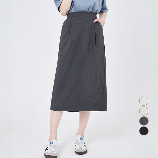 ELLE PARIS 여성용 A라인 바스락 밴딩 롱 스커트