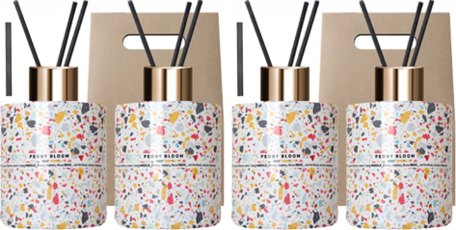 플렌느 마블 니치 향 디퓨저 + 스틱 랜덤발송 10p + 쇼핑백 세트, 피오니블룸, 200ml, 4개