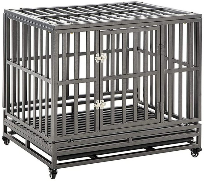 方管加粗室內寵物狗籠, 黑浮銀色, 1組