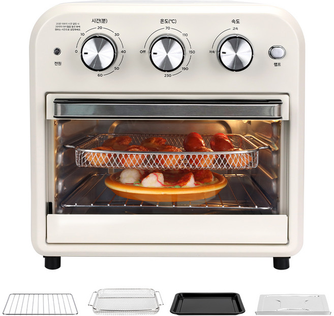 홈플래닛 에어프라이어 오븐 12L + 4종 악세서리 (3종 SUS 304+1종 법랑 베이킹트레이), FM1002, 크림 화이트
