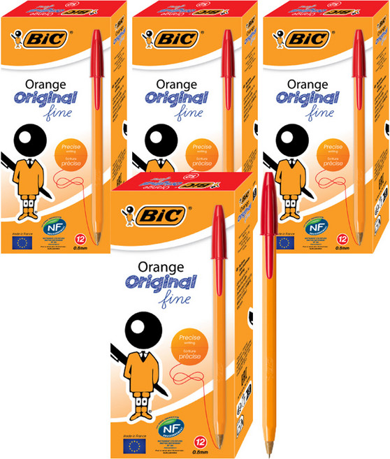 BIC 比克 Orange經典原子筆 0.8mm, 紅色, 4個