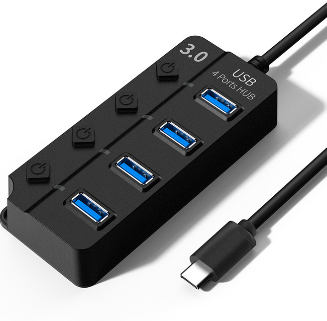 구스페리 C타입 멀티허브 USB 3.0지원 4포트 유전원 1m, 블랙, 1개