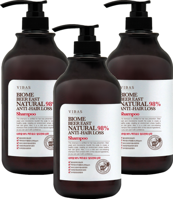 비바스 바이옴 비어이스트 탈모완화 샴푸, 1kg, 3개