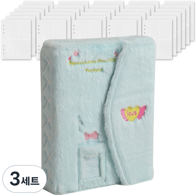 마다꾸미 콜렉트북 캐릭터 다이어리 포카 바인더 6공 + 속지 40p 세트, 바인더(블루), 3세트