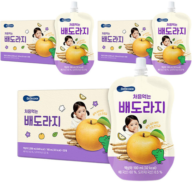 베베쿡 처음 먹는 배도라지 유아 음료, 100ml, 60개