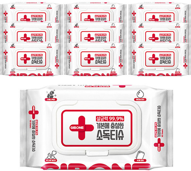 기본에 충실한 소독티슈 캡형 60매, 10개
