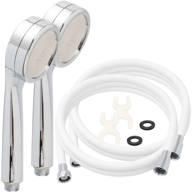 제일바스 수압상승 샤워헤드 + pvc 샤워호스줄 2m 세트, 2개, 화이트(샤워호스)