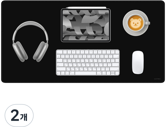 SOYMIX 獨特皮革長桌墊 書桌墊 SOL7LO M, 黑色, 2個