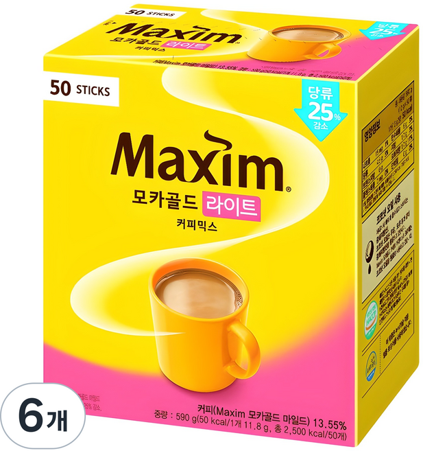 맥심 모카골드 라이트 커피믹스, 11.8g, 50개입, 6개