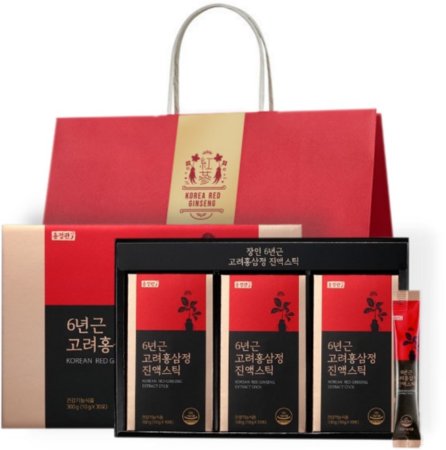 홍정관 6년근 고려홍삼정 진액스틱 30p + 쇼핑백, 300g, 1세트