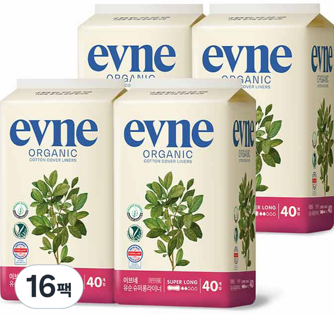 이브네 유순 팬티라이너, 슈퍼롱, 40개입, 16개