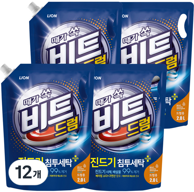 비트 때가쏙 진드기 드럼용 액상세제 리필, 2L, 12개