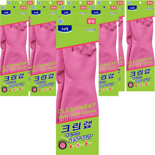 크린랩 매일쓰는 고무장갑, 핑크, 중(M), 10개