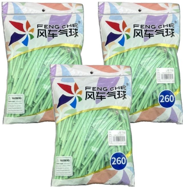 風車氣球 260長條氣球 100入, 馬卡綠色, 3包