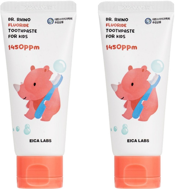 에이카랩스 어린이 코뿔소 치약 사과향 1450ppm, 60g, 2개