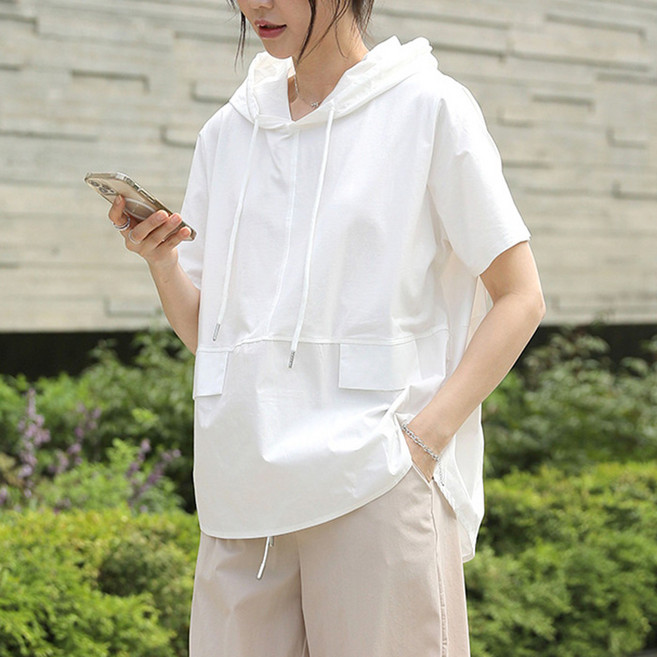 ANDSTYLE Rioi 襯衫式短袖女款連帽T恤 260521