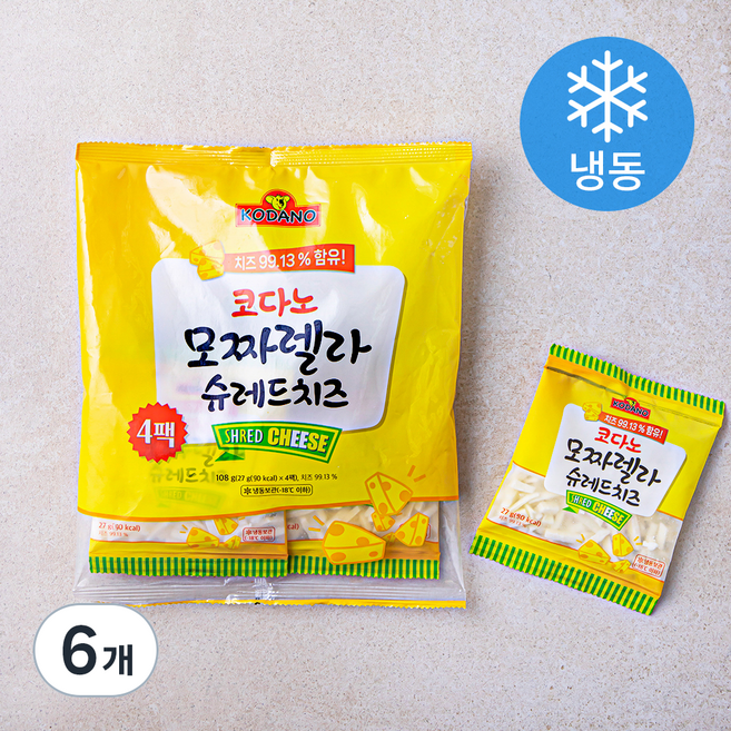 코다노 모짜렐라 슈레드 치즈 (냉동), 27g, 4개입, 6개