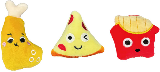 NICEUS 食物貓草玩偶 披薩9 x 8 x 3cm + 雞腿10 x 6 x 3cm + 薯條8.5 x 8 x 4cm 貓適用 3個, 1組, 披薩 + 雞腿 + 薯條