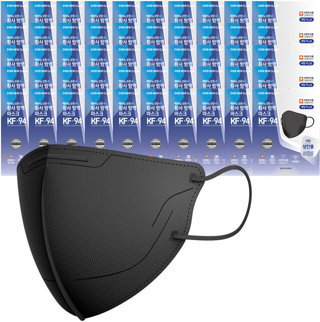 에버뉴크린 황사방역 마스크 대형플러스 KF94, 5개입, 60개, 블랙