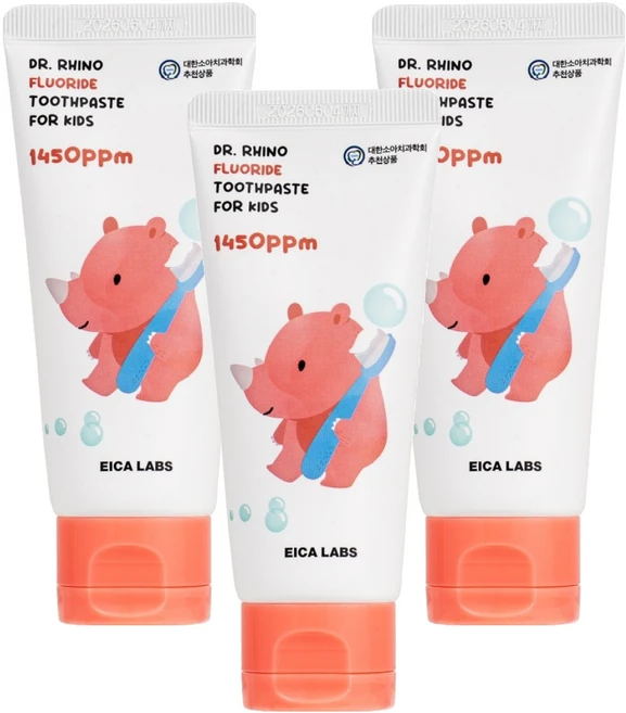 에이카랩스 빨간 코뿔소 어린이 치약, 60g, 3개 - 쿠팡