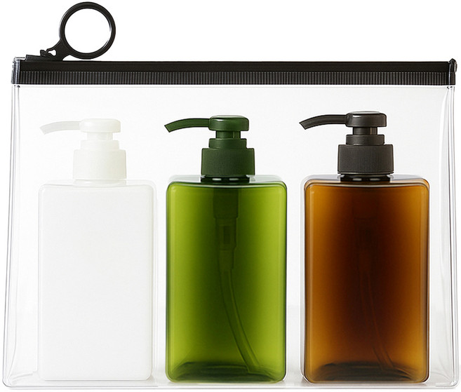 놀자리빙 무지 샴푸통 화장품용기 150ml x 3종 + 지퍼백, 공병(투명 어두운색), 1세트