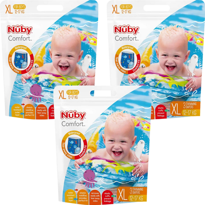 Nuby 游泳尿布 男款 體重12~17kg兒童適用, XL, 9片