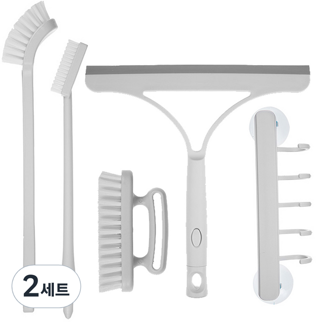 코멧 욕실 청소용 브러쉬 세트 다용도 걸이 + 손잡이 세척솔 + 사각 바닥솔 + 유리 닦이 틈새솔+ 롱틈새솔, 2세트