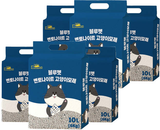 블루펫 응고형 벤토나이트 고양이 모래, 10L, 6개, 무향
