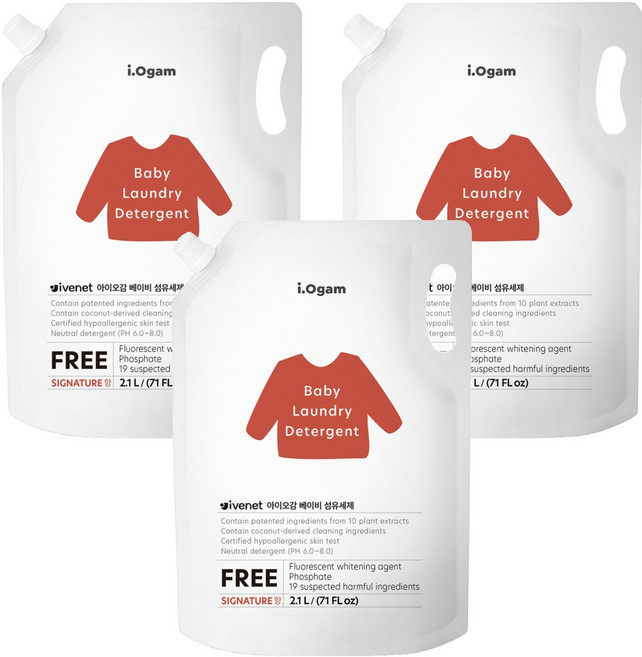 아이오감 베이비 섬유세제 리필, 2.1L, 3개