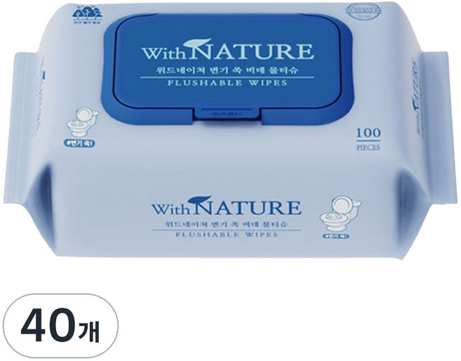 위드네이쳐 변기 쏙 비데 물티슈, 40개, 100매, 70g