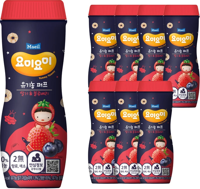 요미요미 오가닉퍼프 아기과자, 딸기블루베리, 42g, 8개 - 쿠팡