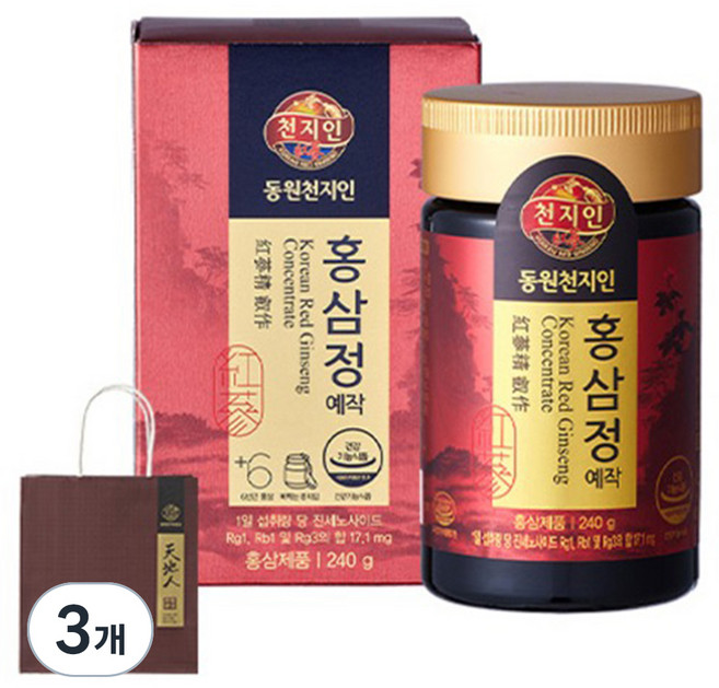 천지인 홍삼정 예작 + 쇼핑백, 240g, 3개