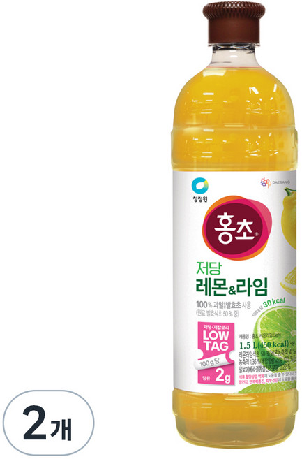 홍초 저당 레몬 라임, 1.5L, 2개