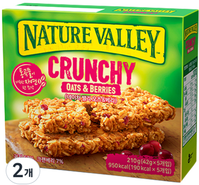 NATURE VALLEY 天然谷 香脆格蘭諾拉麥片棒 燕麥&莓果口味, 210g, 2盒