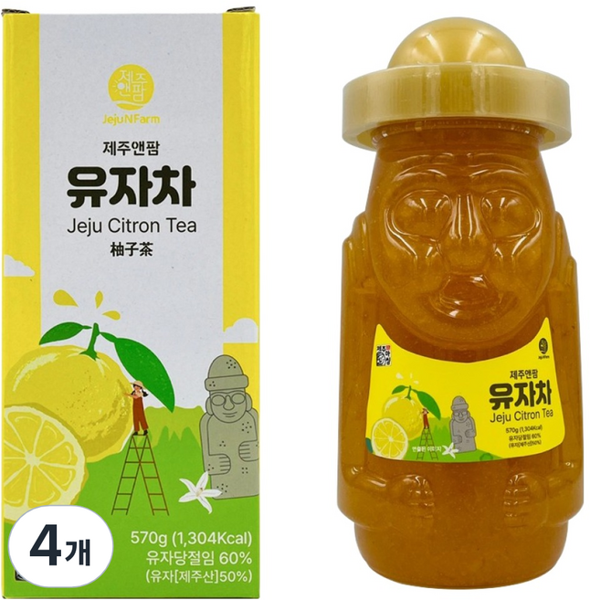 JejuNFarm 柚子茶, 570g, 4個, 1入