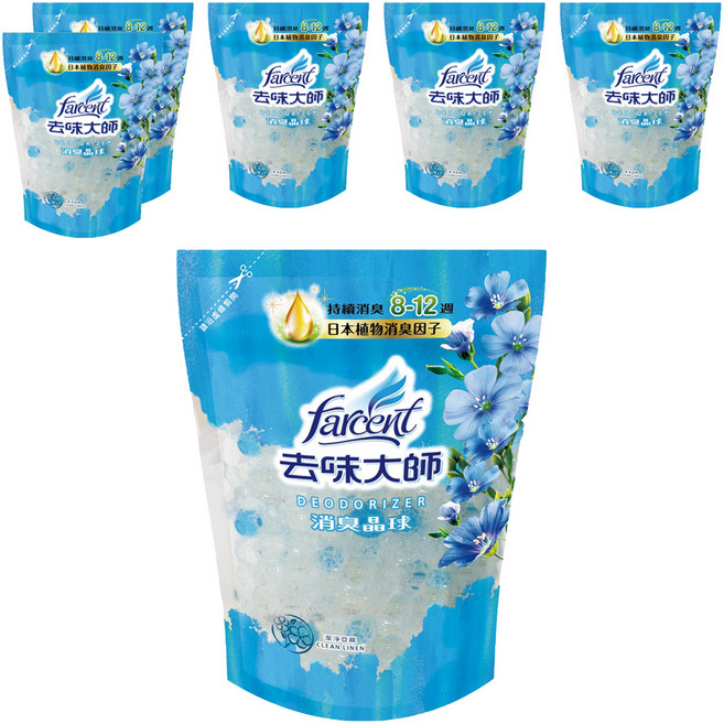 farcent 花仙子 去味大師 消臭晶球補充包 潔淨亞麻, 6包, 350ml